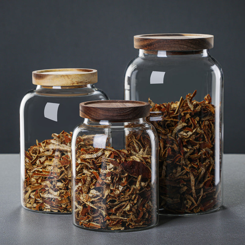 Grand bocal en verre transparent avec couvercle — Rangement épices et céréales