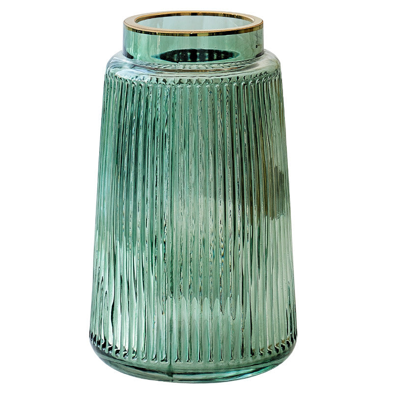 Vase en verre rayé rétro — Fleurs fraîches et séchées