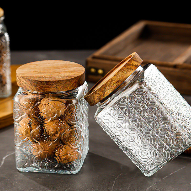 Bocal en verre hermétique vintage à fleurs — Rangement bonbons et snacks