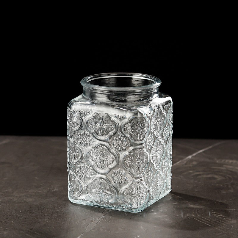 Bocal en verre hermétique vintage à fleurs — Rangement bonbons et snacks