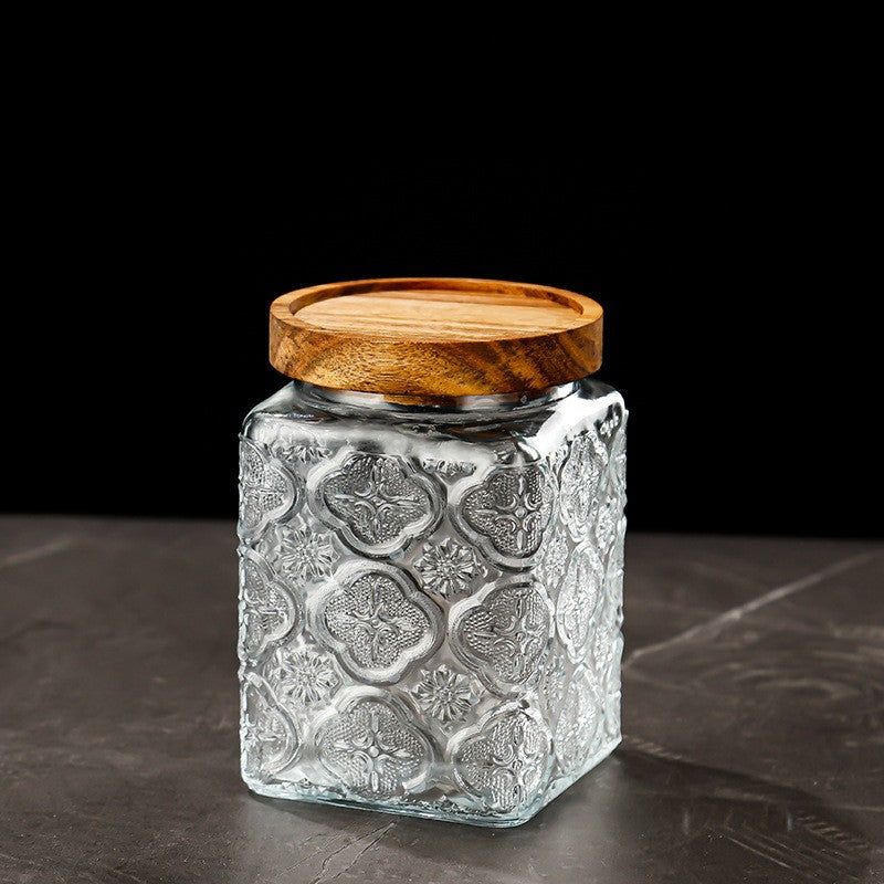 Bocal en verre hermétique vintage à fleurs — Rangement bonbons et snacks