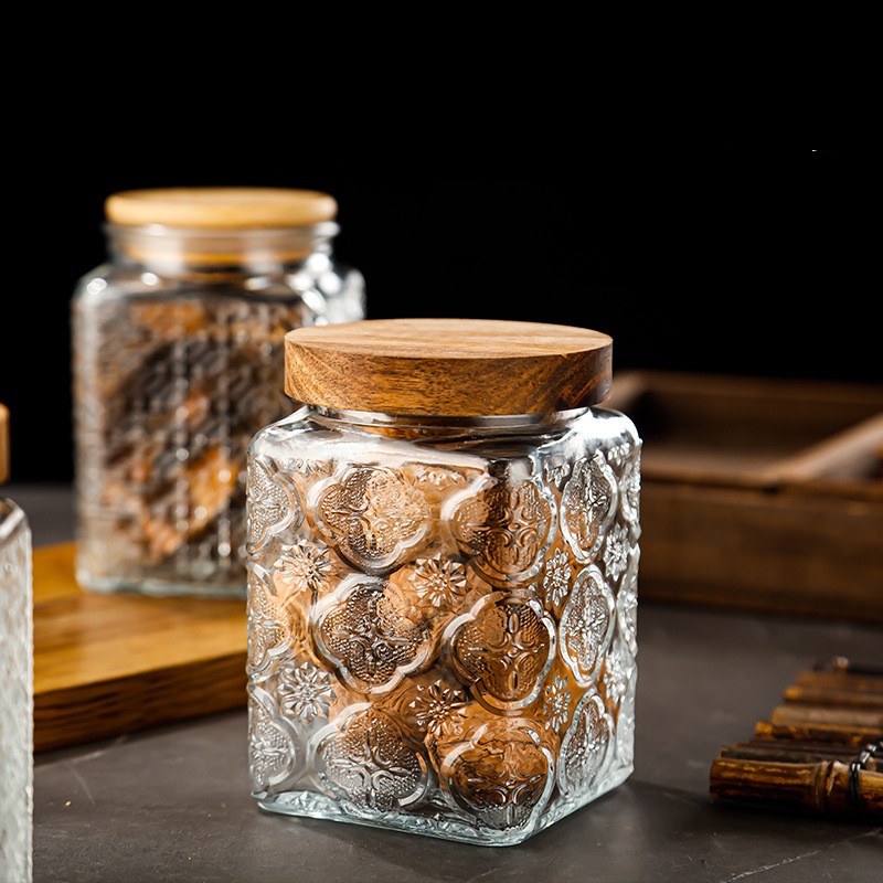 Bocal en verre hermétique vintage à fleurs — Rangement bonbons et snacks