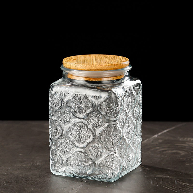 Bocal en verre hermétique vintage à fleurs — Rangement bonbons et snacks